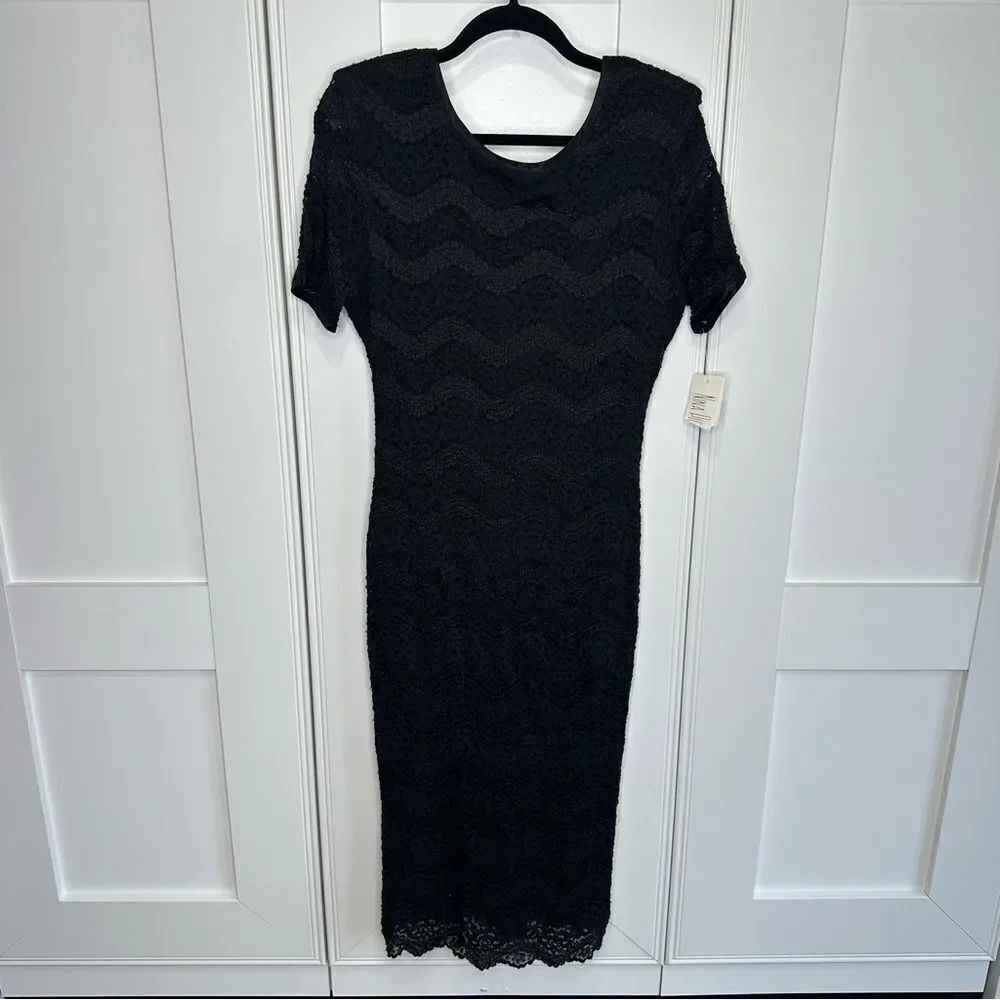Vintage Nina Piccalino Elegant Black Lace Dress size 16 (m1)